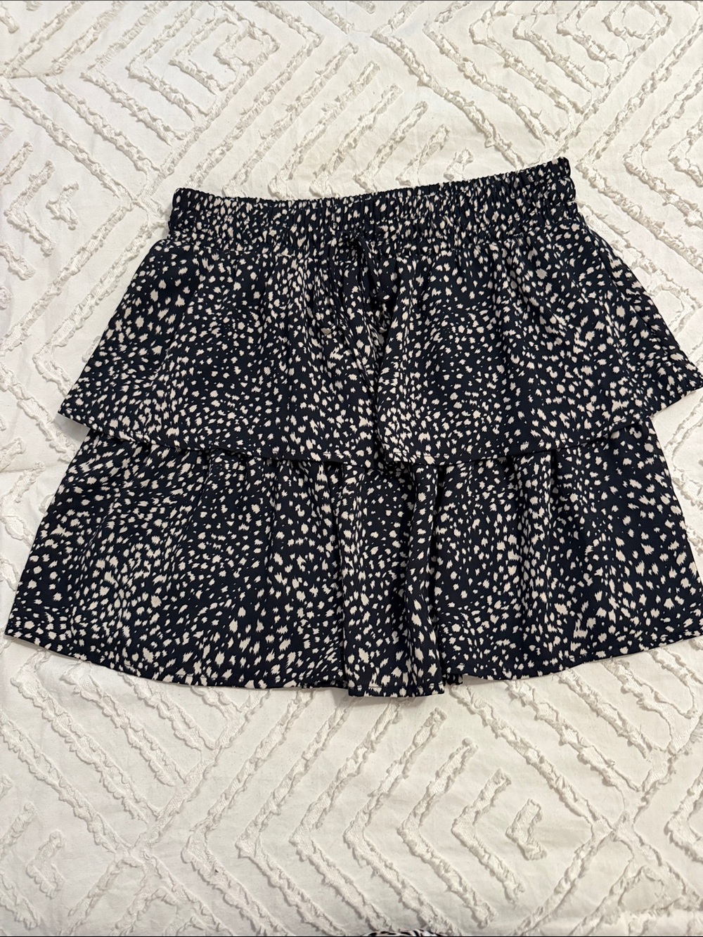 Black Printed Tiered Mini Skirt